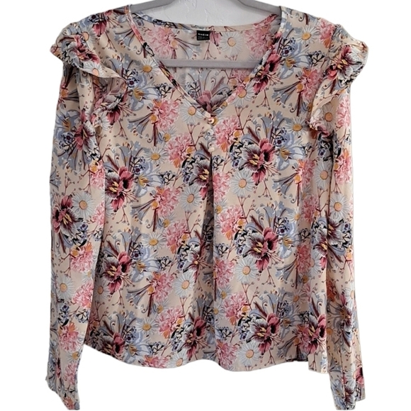 Shein Floral Print Ruffled Blouse Size Large - Picture 2 of 8